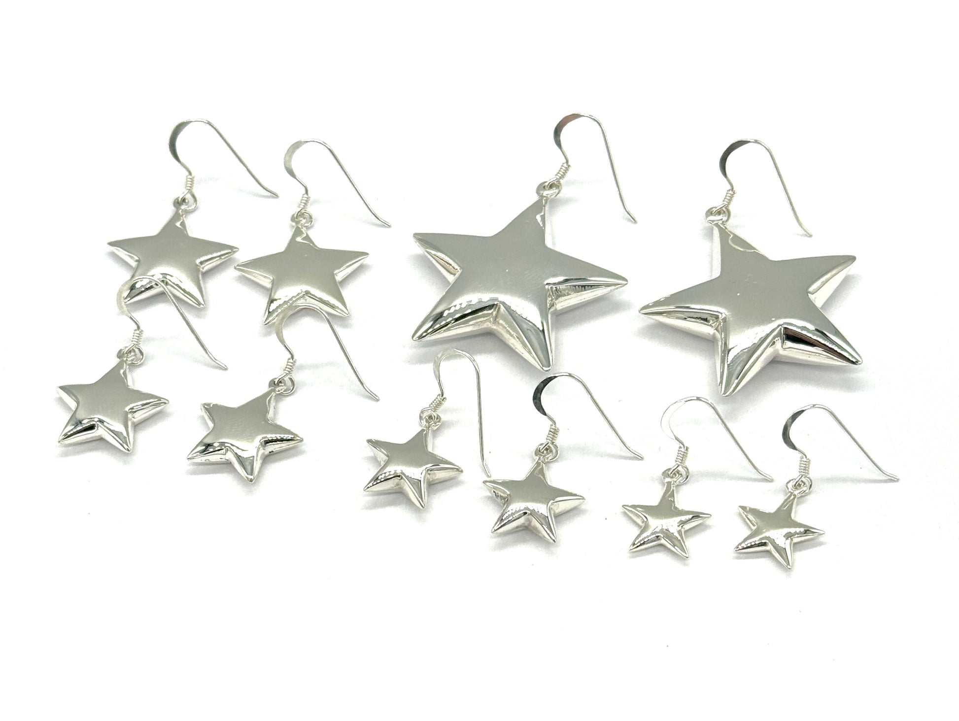 925 Sterling Silver Puffy Star Drop Dangle Earrings