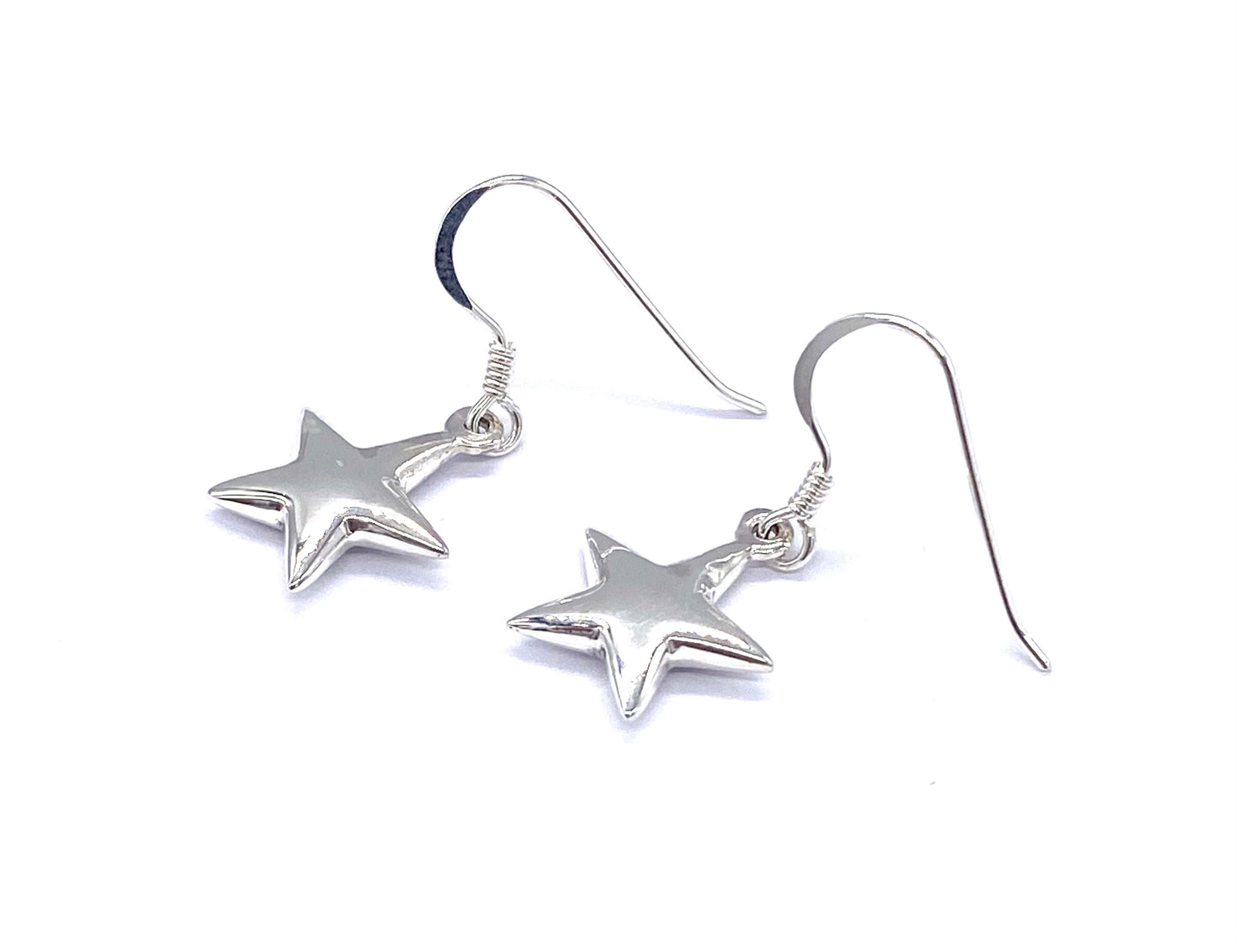 925 Sterling Silver Puffy Star Drop Dangle Earrings