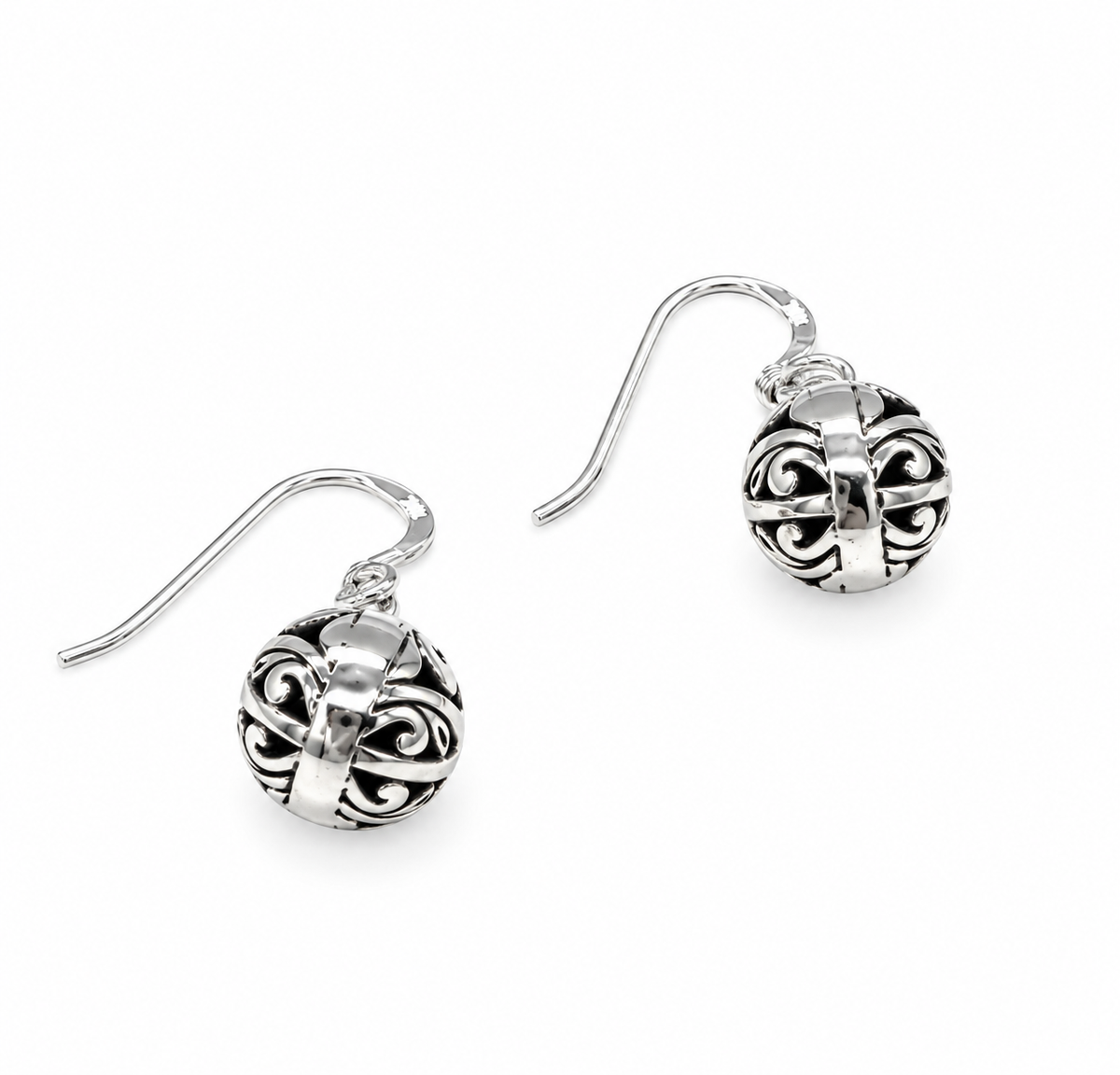 925 Sterling Silver Filigree Celtic Design Ball Drop Dangle Earrings 10 mm Diameter