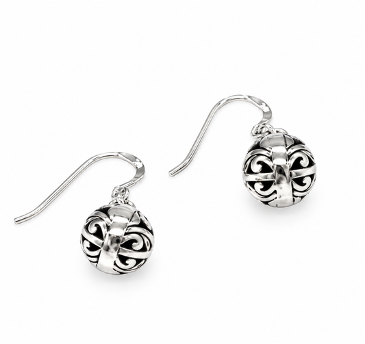 925 Sterling Silver Filigree Celtic Design Ball Drop Dangle Earrings 10 mm Diameter
