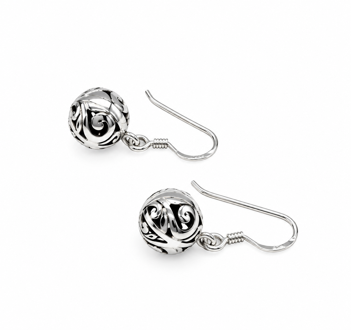 925 Sterling Silver Filigree Celtic Design Ball Drop Dangle Earrings 10 mm Diameter
