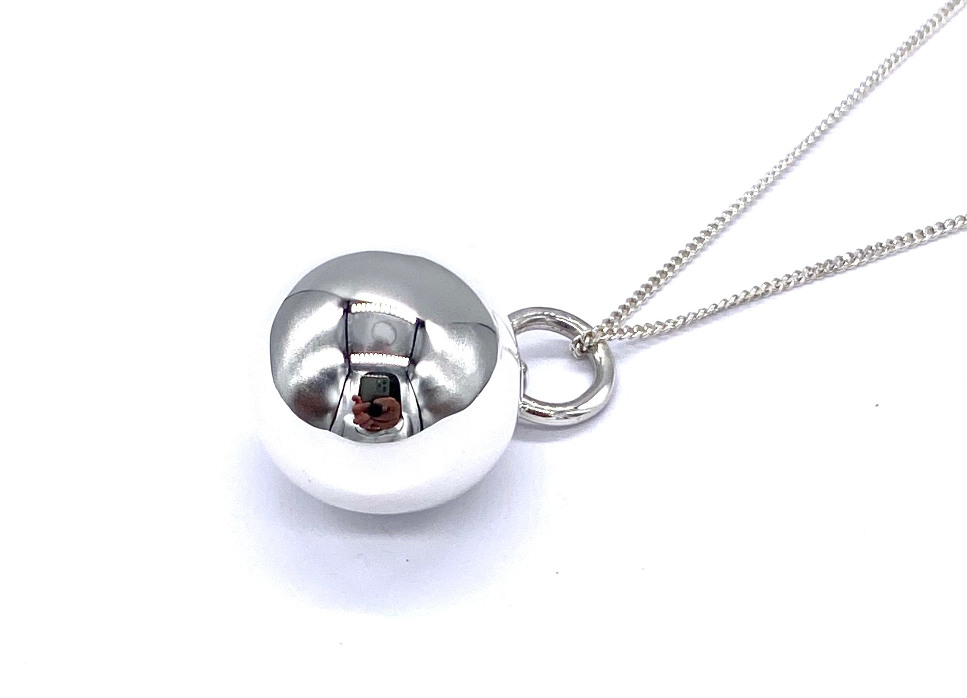 925 Sterling Silver Harmony Chime Ball Charm, Pendant on Sterling Silver Curb Chain