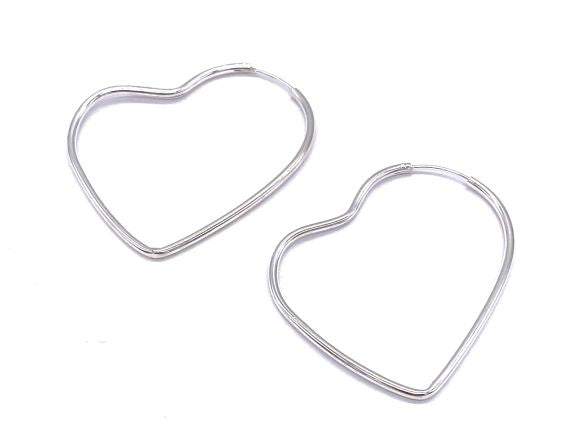 925 Sterling Silver Heart Shaped Hinged Big Hoop Earrings