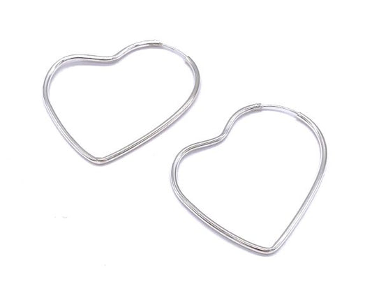 925 Sterling Silver Heart Shaped Hinged Big Hoop Earrings