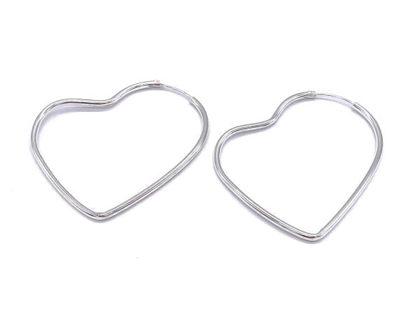 925 Sterling Silver Heart Shaped Hinged Big Hoop Earrings