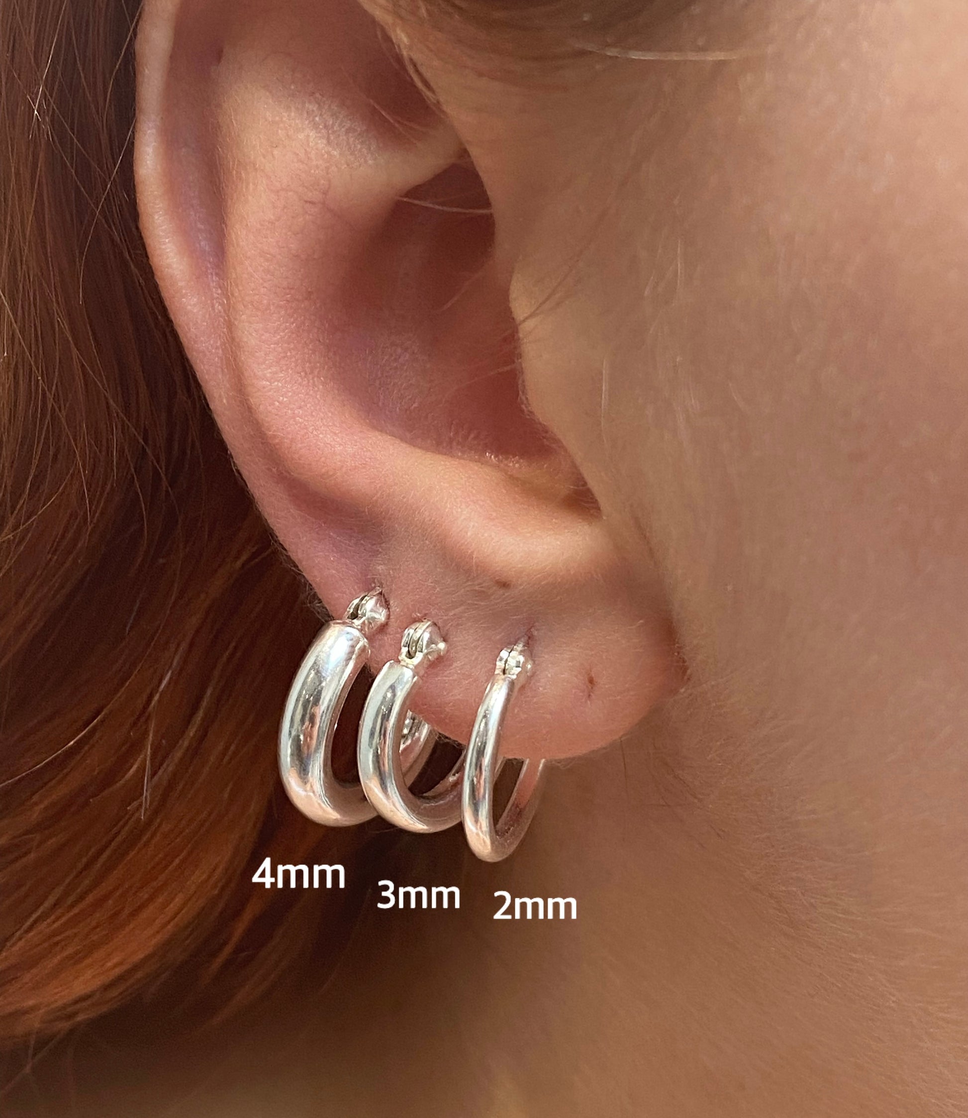 925 Sterling Silver Hinged HOOP Earrings Snap Closure 2, 3 and 4 mm Thickness