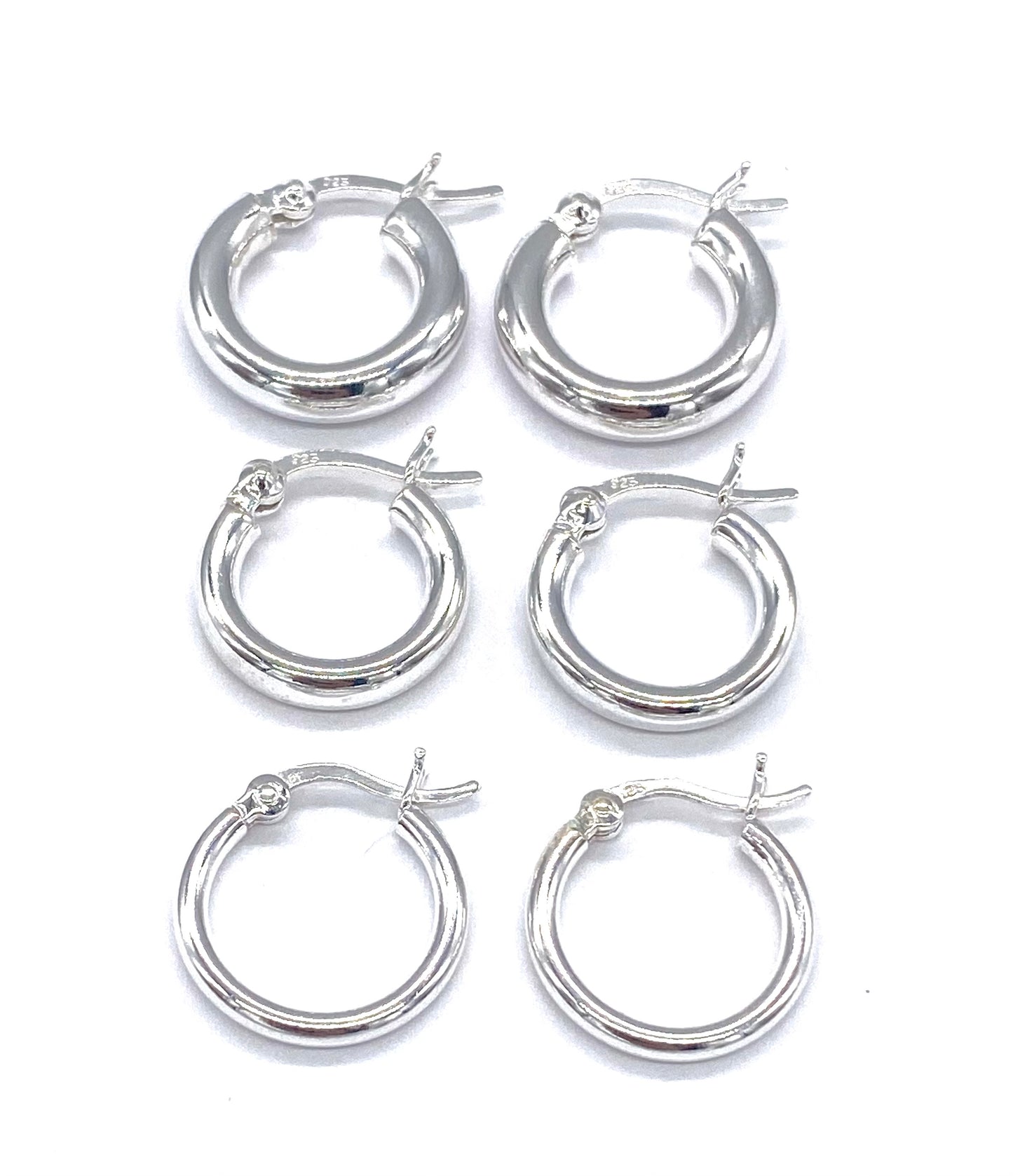 925 Sterling Silver Hinged HOOP Earrings Snap Closure 2, 3 and 4 mm Thickness