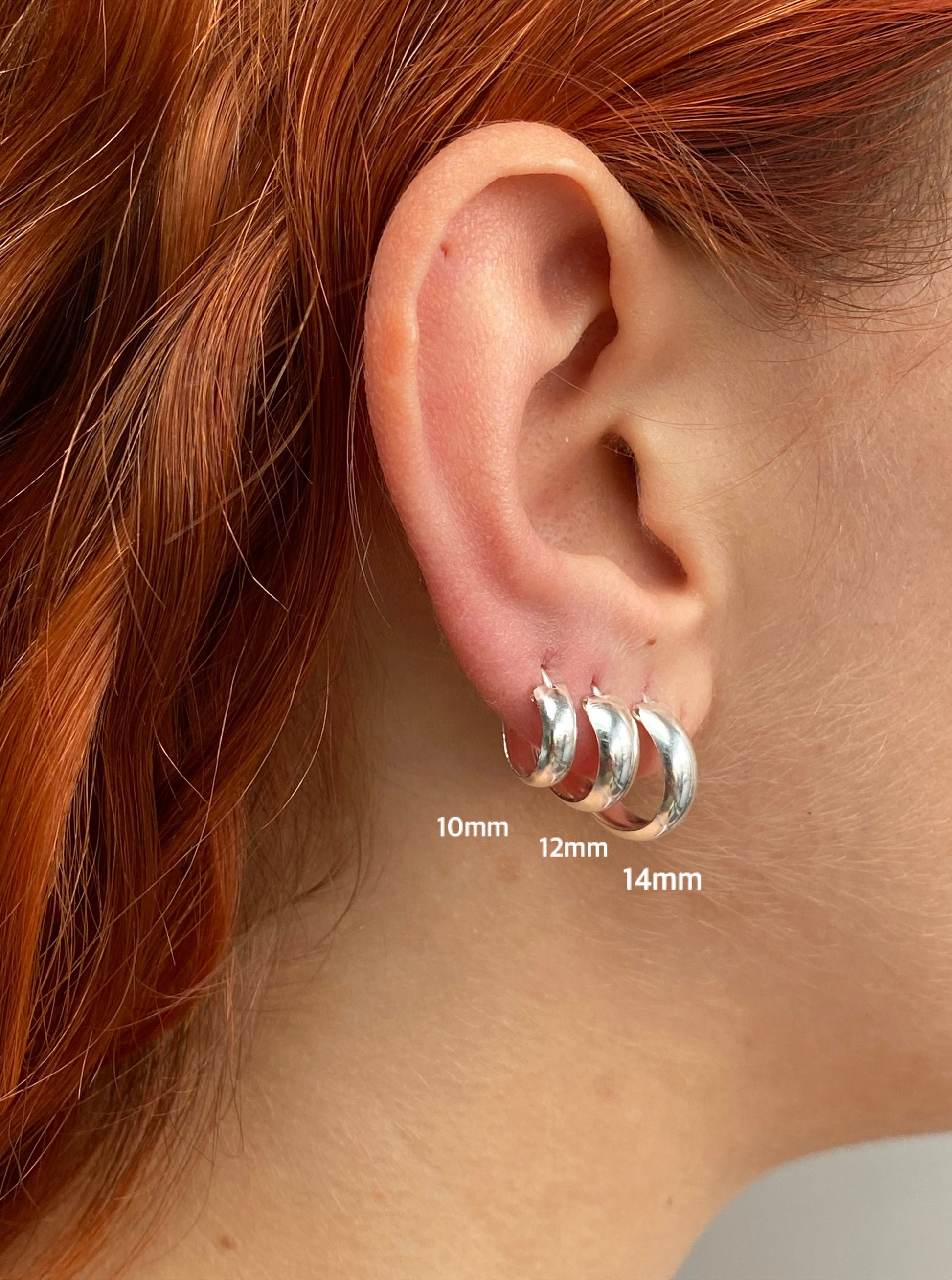 925 Sterling Silver Hinged Huggies Hoop Earrings Chunky 5 mm Wide and 10, 12, 14, 16, 18, 20, 25, 30 and 35 mm Diameter