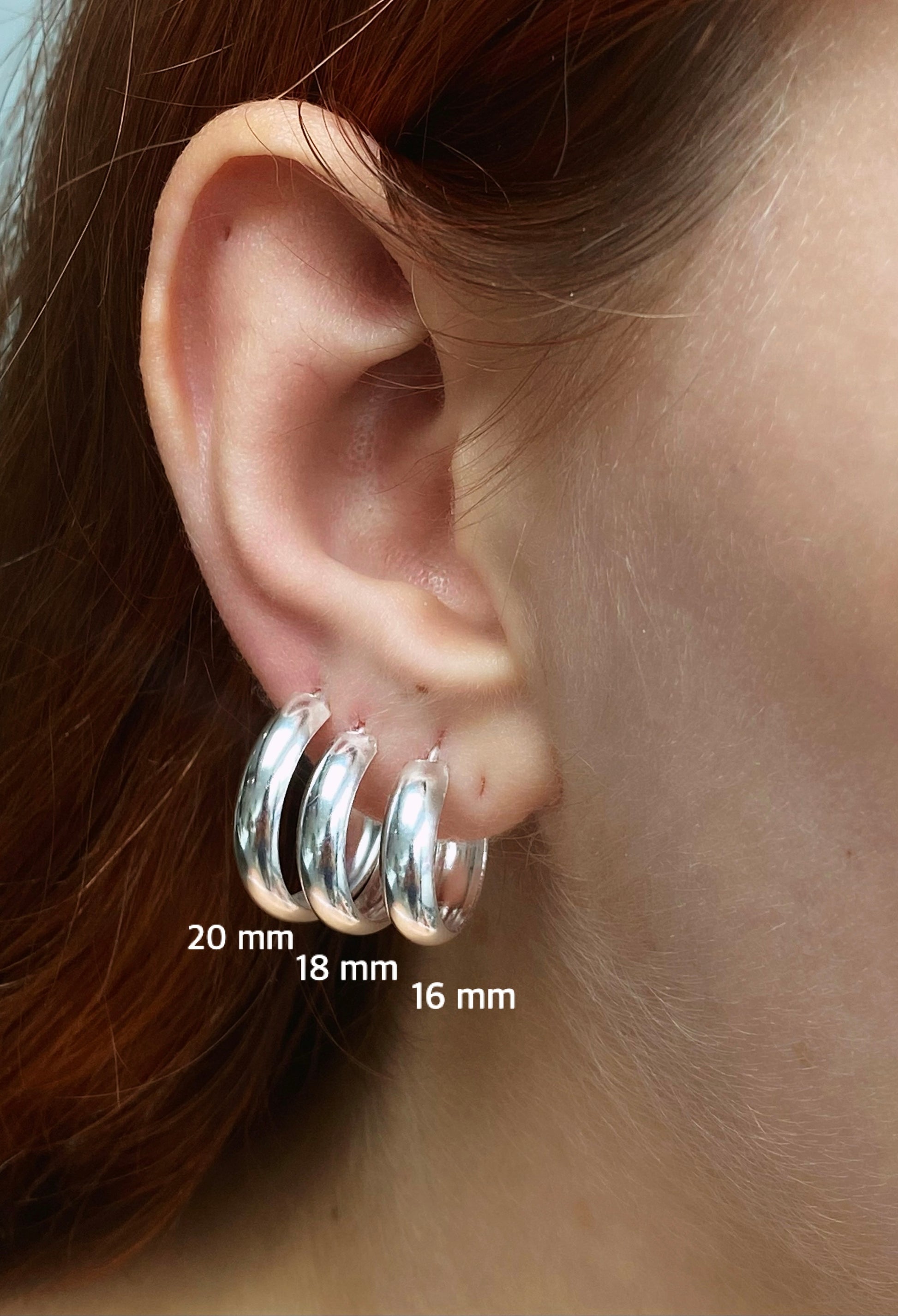 925 Sterling Silver Hinged Huggies Hoop Earrings Chunky 5 mm Wide and 10, 12, 14, 16, 18, 20, 25, 30 and 35 mm Diameter