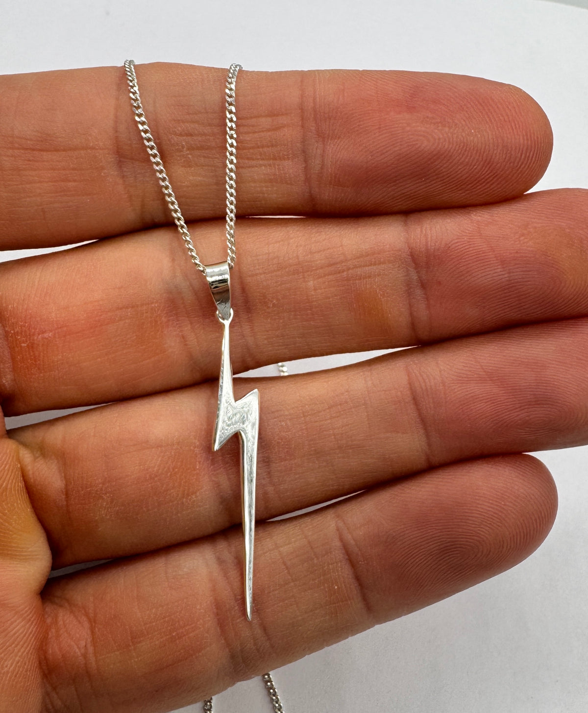 925 Sterling Silver Lightning Bolt Pendant with 16, 18 or 20" Silver Curb Chain Options