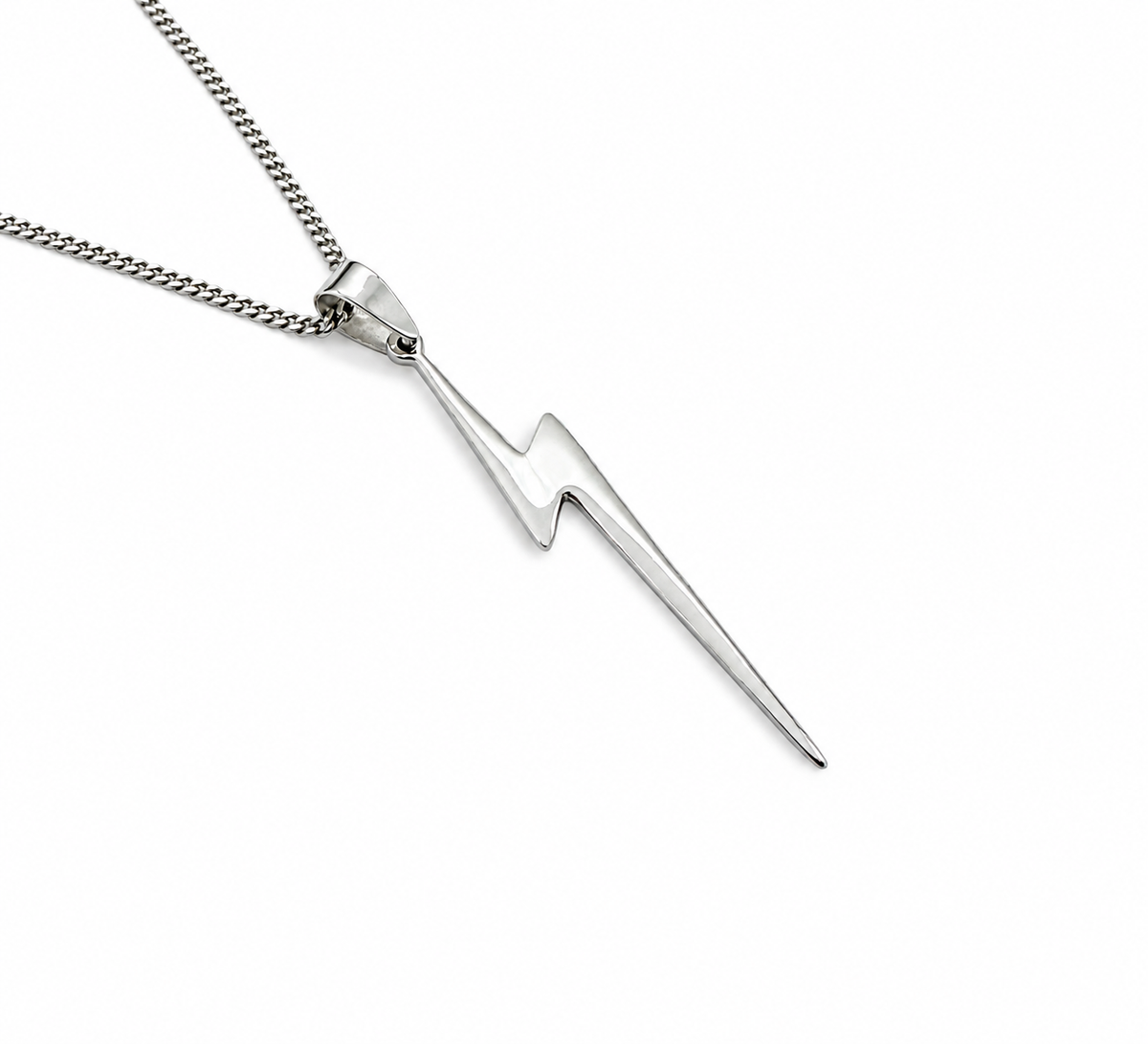925 Sterling Silver Lightning Bolt Pendant with 16, 18 or 20" Silver Curb Chain Options