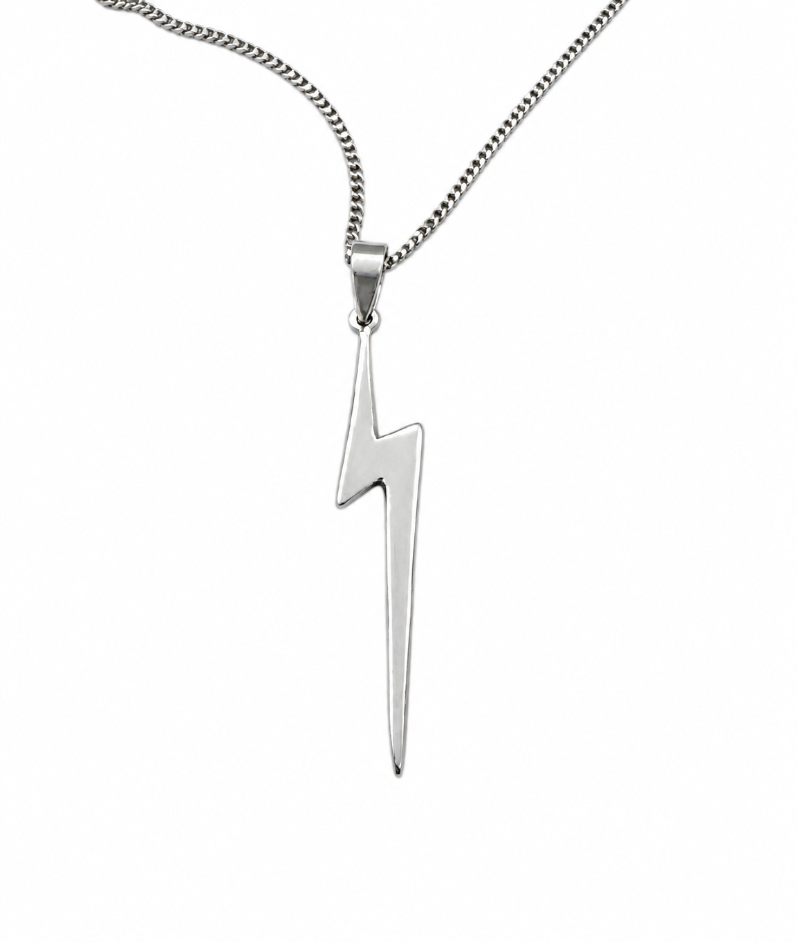 925 Sterling Silver Lightning Bolt Pendant with 16, 18 or 20" Silver Curb Chain Options