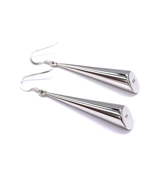 925 Sterling Silver Long Cone Shaped Bar Drop Dangle Earrings