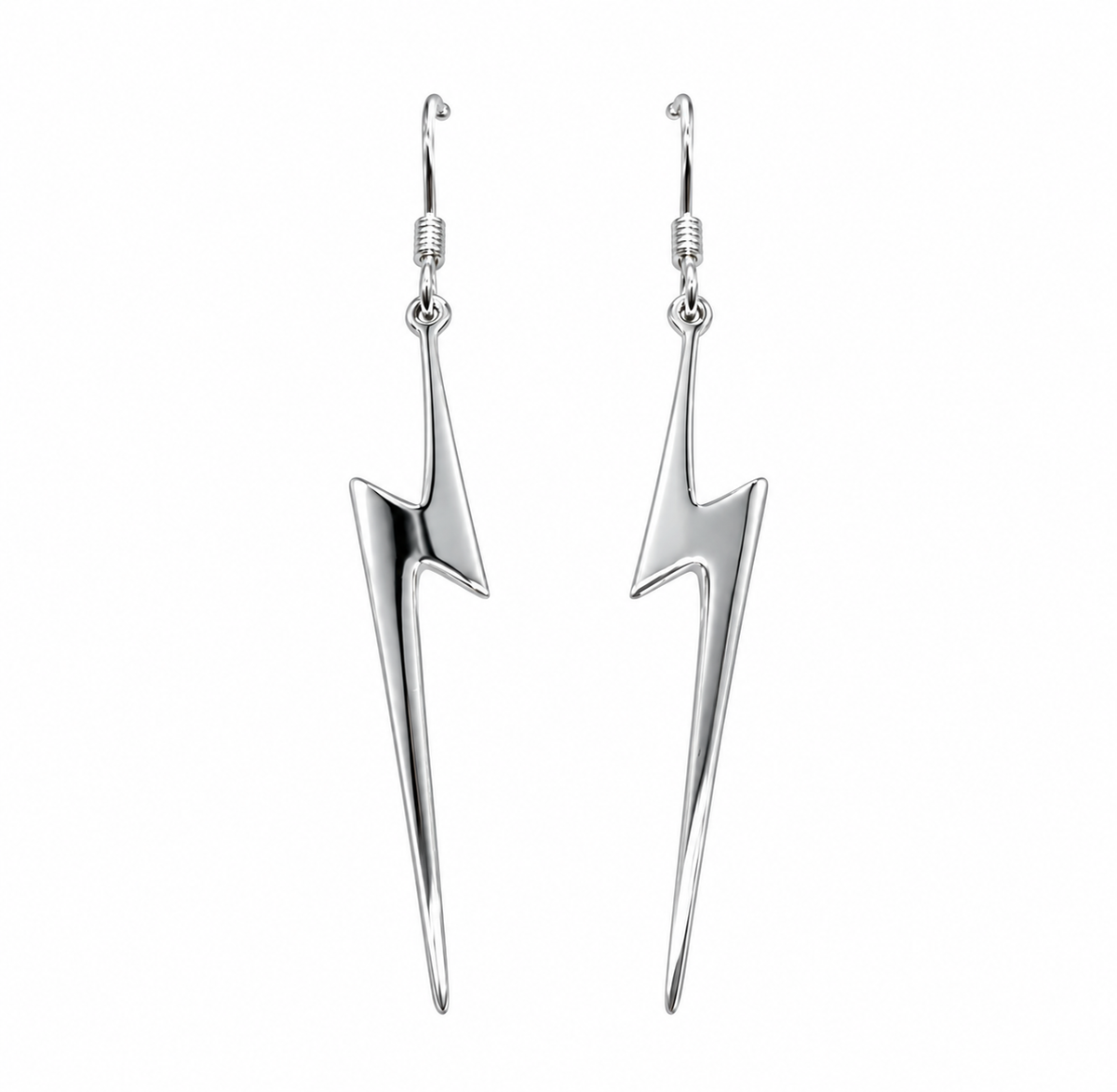 925 Sterling Silver Long Lightning Bolt Drop Dangle Earrings