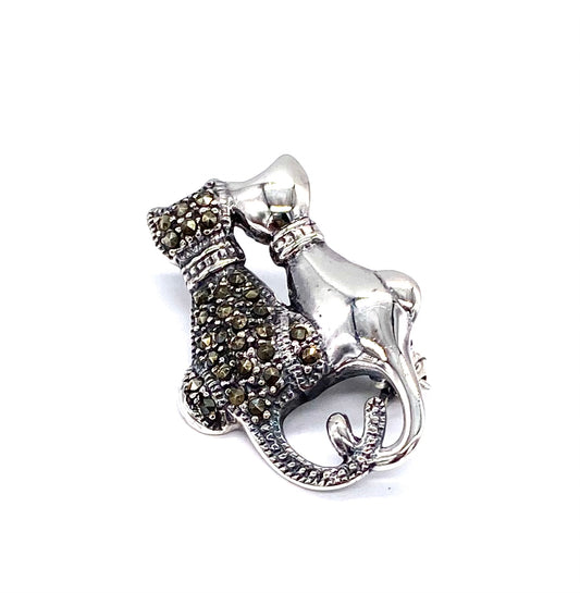 925 Sterling Silver MARCASITE Stones Black and White Cats Kittens Brooch