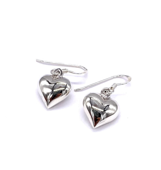 925 Sterling Silver Puffy Heart Drop Dangle Earrings from Small to Big Sizes