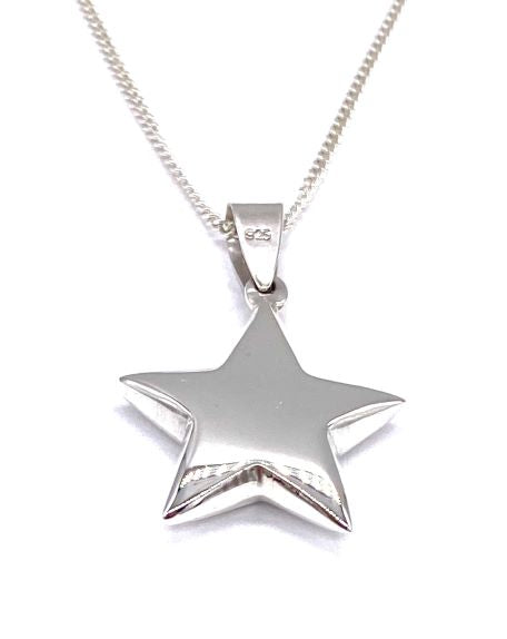 925 Sterling Silver STAR Pendant Charm Small to Big Size on 16", 18" or 20" Silver Curb Chain or Without Chain