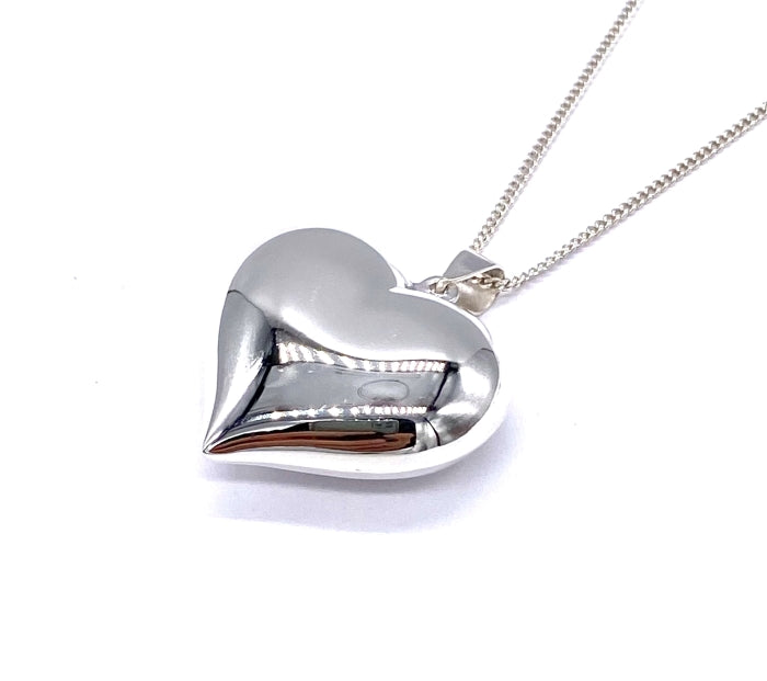 925 Sterling Silver Puffy Heart Pendant Charm on Sterling Silver Curb Chain