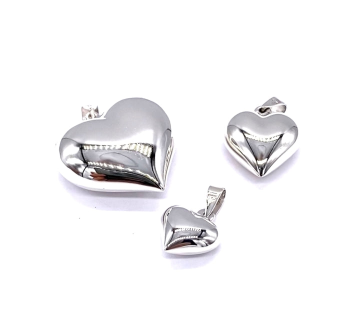 925 Sterling Silver Puffy Heart Pendant Charm on Sterling Silver Curb Chain