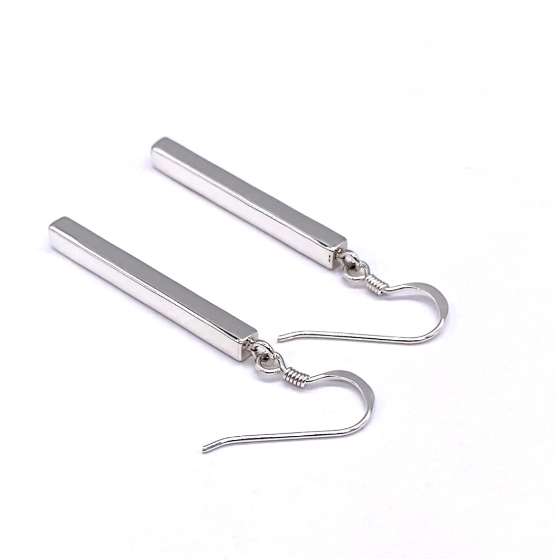 925 Sterling Silver Rectangular Long Bar Drop Dangle Earrings