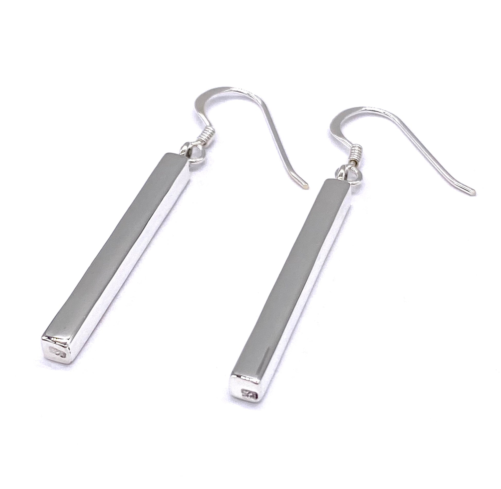 925 Sterling Silver Rectangular Long Bar Drop Dangle Earrings