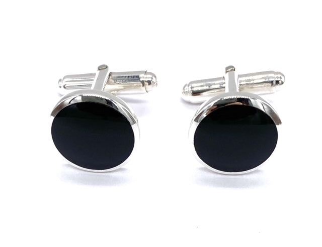 925 Sterling Silver Round Black Onyx Stone Swivel Link Cufflinks T Bar