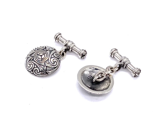 925 Sterling Silver Round Circle Swirl Infinity Celtic Knot Chain Link Cufflinks