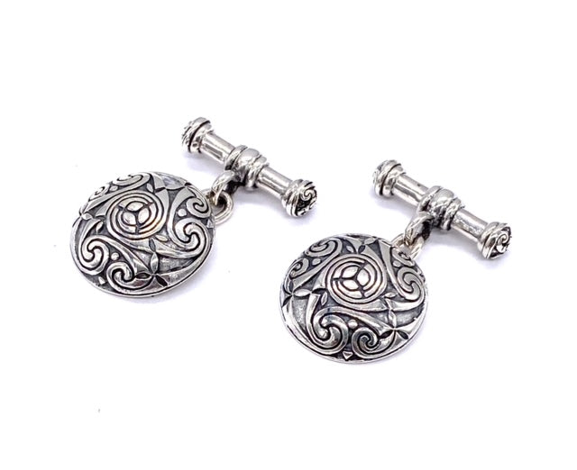 925 Sterling Silver Round Circle Swirl Infinity Celtic Knot Chain Link Cufflinks