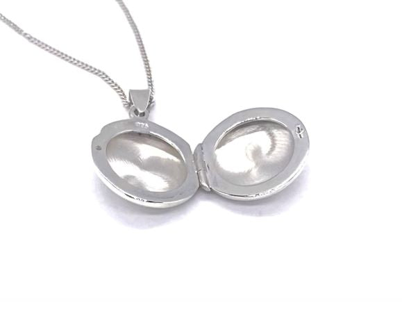 925 Sterling Silver Round Circular Plain Photo Pendant Locket on 16", 18" or 20" Silver Curb Chain