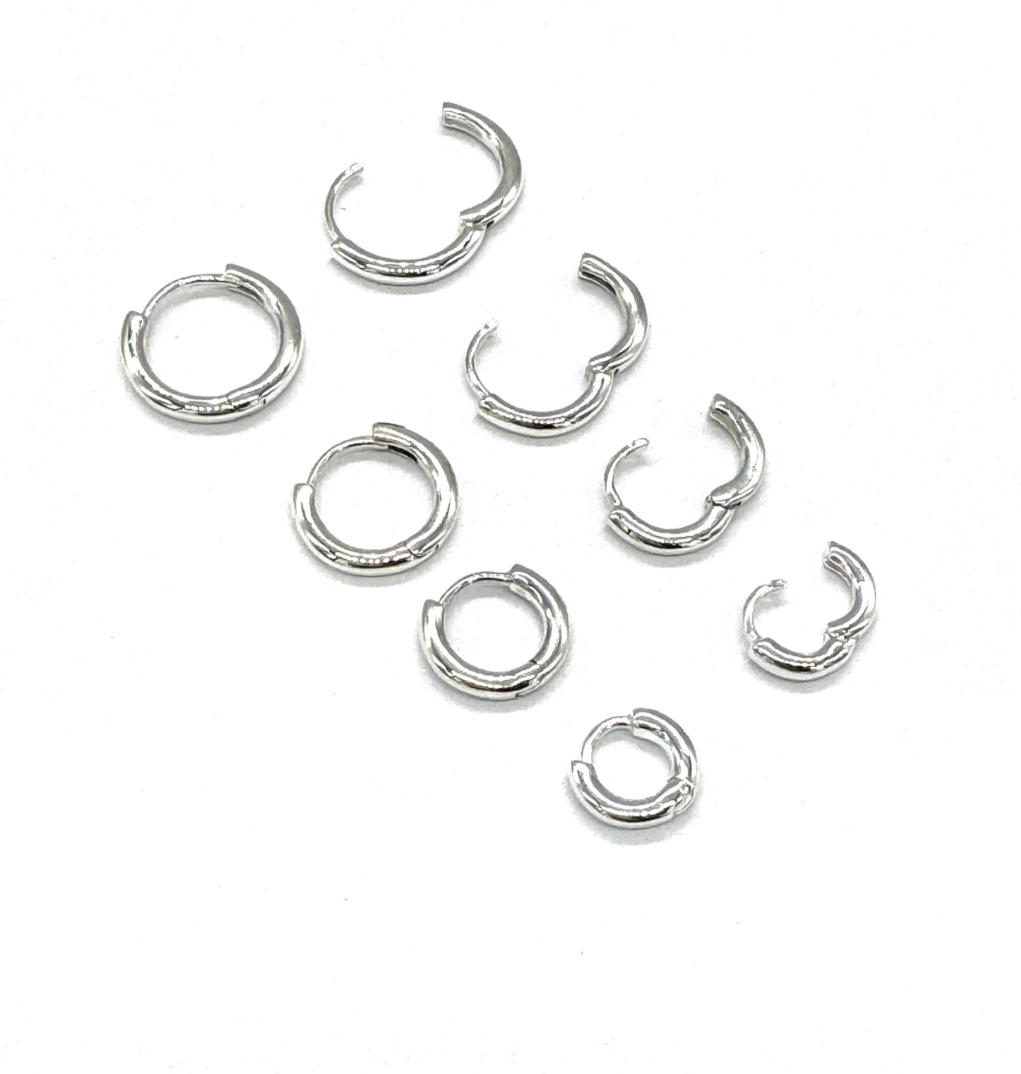925 Sterling Silver Solid Small Hinged Sleeper Hoop Earrings 1.5, 2, 3 mm Thick Options