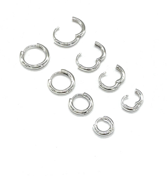925 Sterling Silver Solid Small Hinged Sleeper Hoop Earrings 1.5, 2, 3 mm Thick Options
