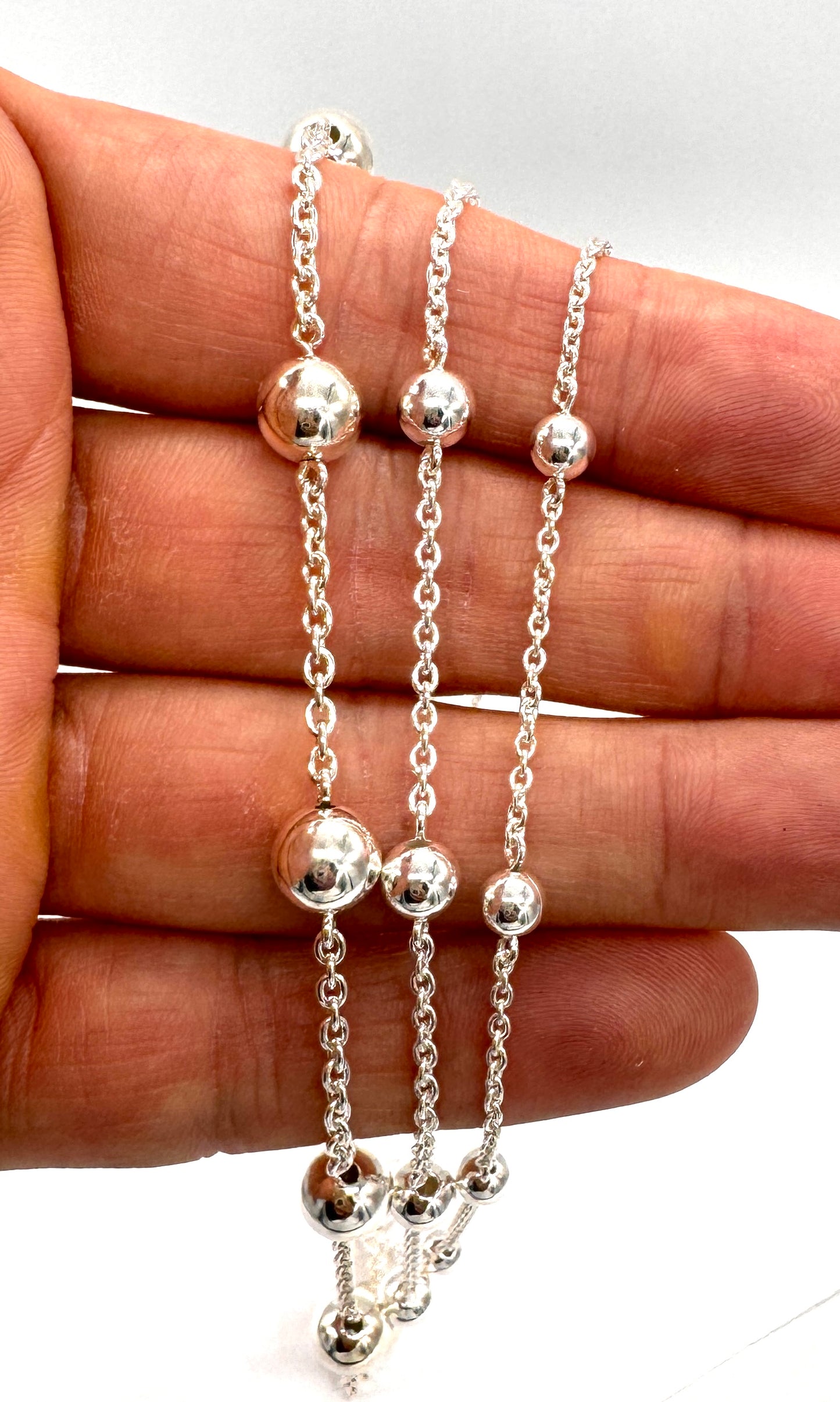 925 Sterling Silver Satellite Ball Bead Cable Chain Necklace