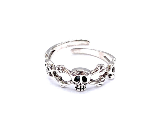 925 Sterling Silver Skull and Crossbones Pirate Ring Adjustable One Size Fit All