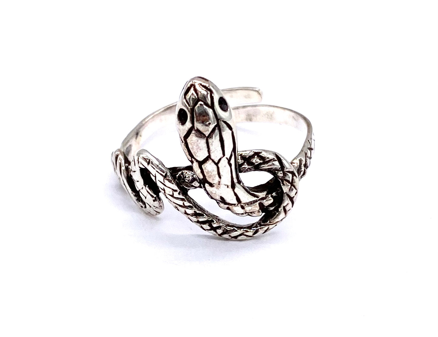 925 Sterling Silver Snake Cobra Cuff Ring Adjustable One Size Fit All