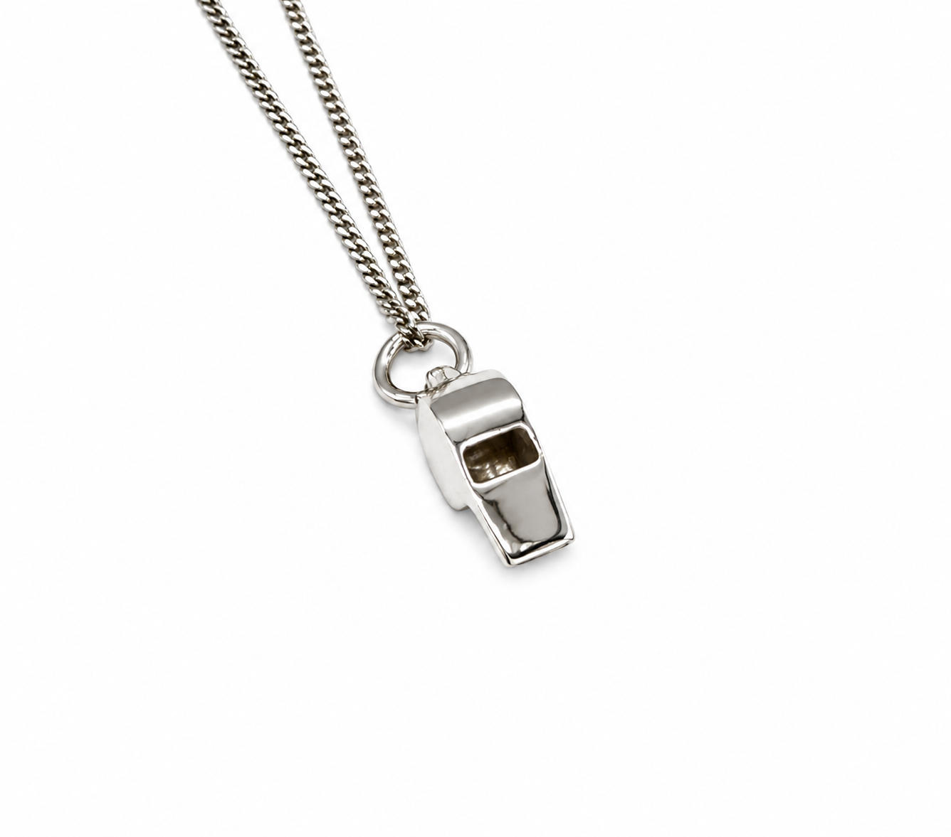 925 Sterling Silver Sport Whistle Pendant, Charm on 16, 18 or 20" Silver Curb Chain