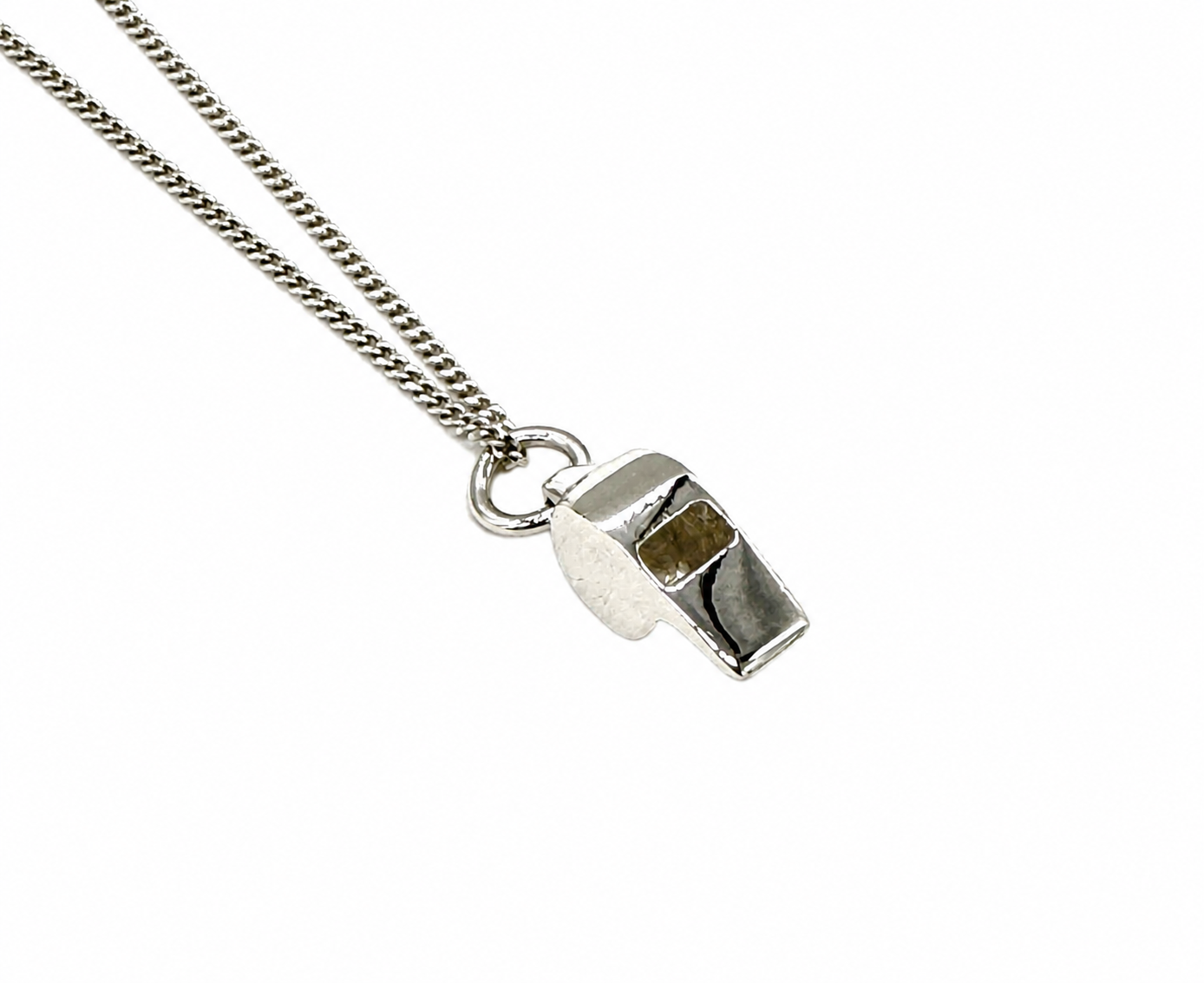 925 Sterling Silver Sport Whistle Pendant, Charm on 16, 18 or 20" Silver Curb Chain