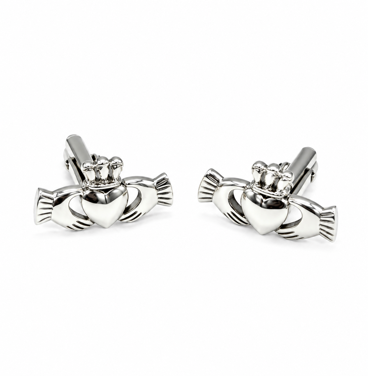 925 Sterling Silver Irish Claddagh Heart Bullet Back T-Bar Cufflinks