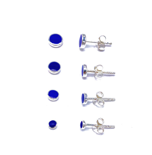 925 Sterling Silver Blue Lapis Button Stud Earrings in Size 3, 4, 5 and 6mm Diameter