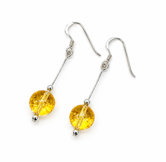 Genuine Golden Honey Colour Citrine Beads Ball Drop Dangle Earrings 925 Sterling Silver