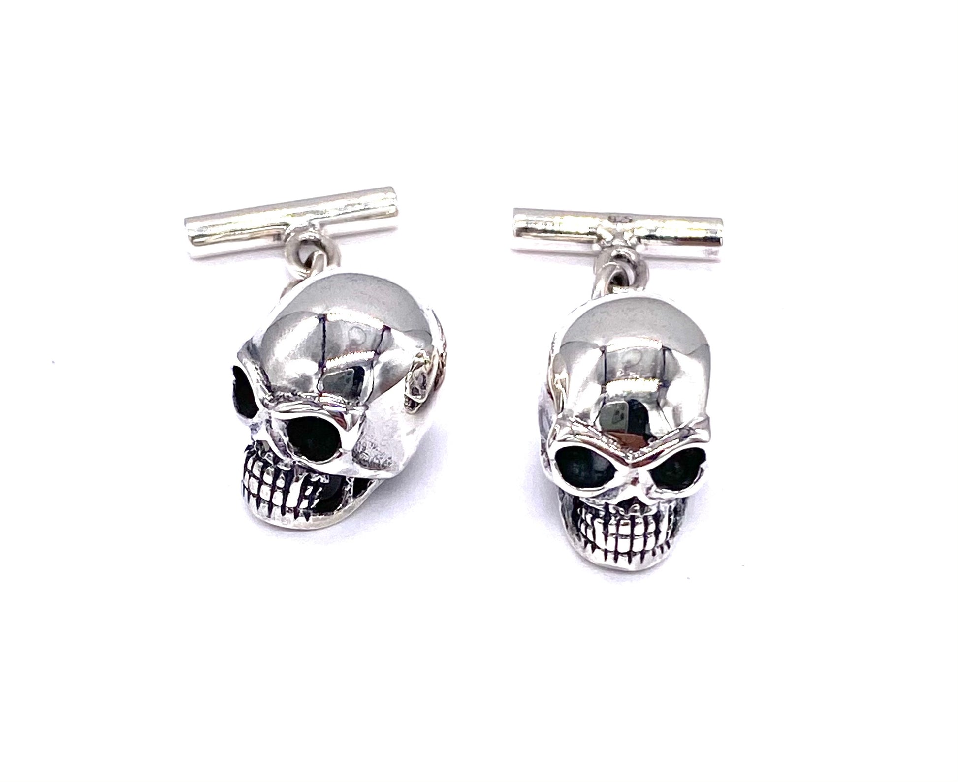 Solid 925 Sterling Silver Gothic Skull Pirate Cufflinks T Barrel Chain Link