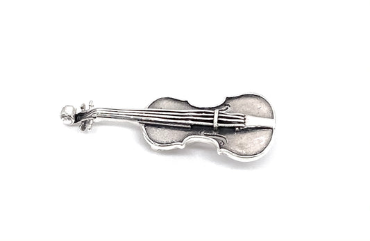 925 Solid Sterling Silver VIOLIN Music Brooch