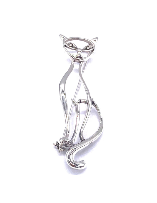 925 Sterling Silver Solid Cut Out Sitting Cat Kitten Brooch