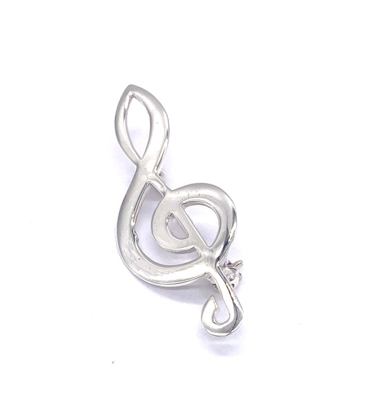 925 Sterling Silver Treble Clef Music Note Brooch