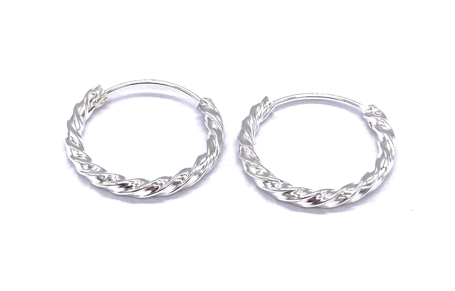 925 Sterling Silver Hinged Twist Hoop Earrings 15, 18, 20, 30 or 40 mm Diameter