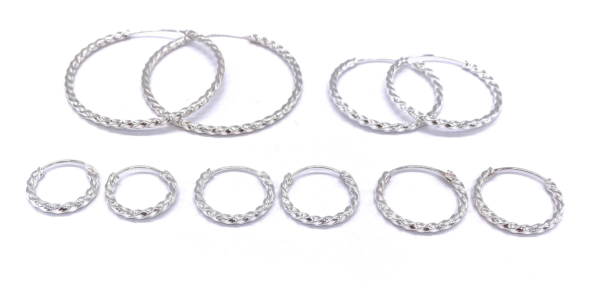 925 Sterling Silver Hinged Twist Hoop Earrings 15, 18, 20, 30 or 40 mm Diameter