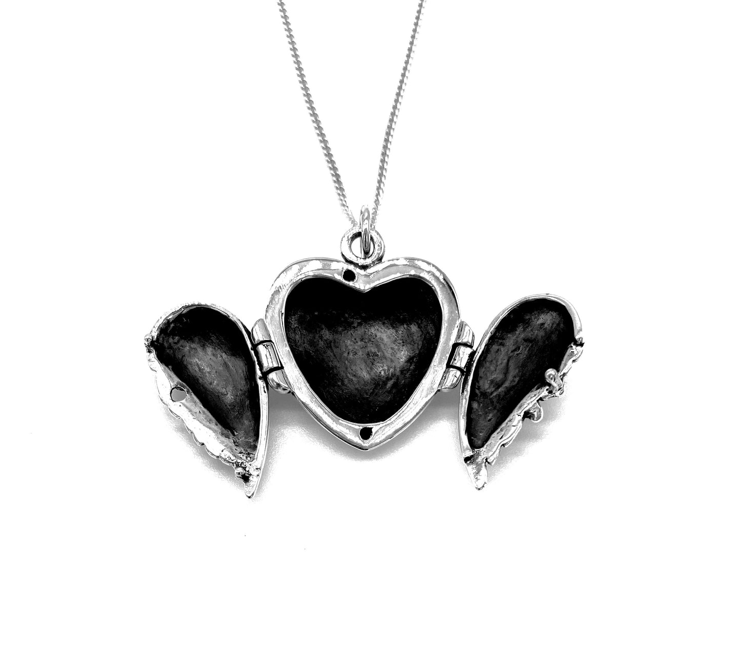 Angel Wings HEART Photo Locket Pendant 925 Sterling Silver on 16", 18" or 20" Sterling Silver Curb Chain