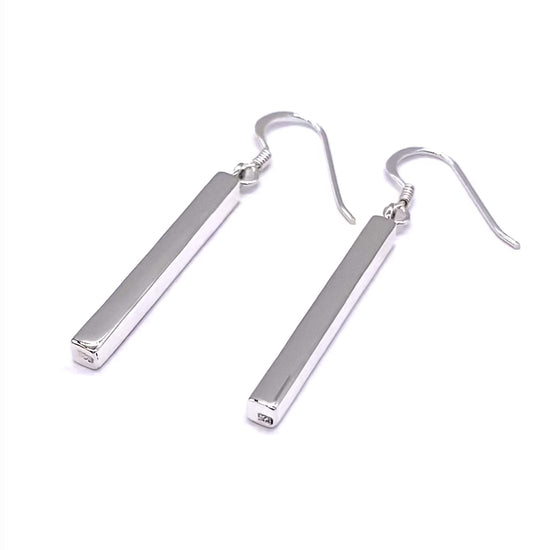 925 Sterling Silver Rectangular Long Bar Drop Dangle Earrings