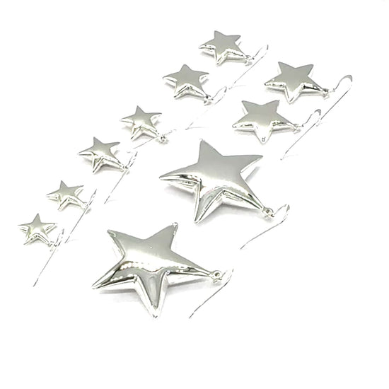 925 Sterling Silver Puffy Star Drop Dangle Earrings