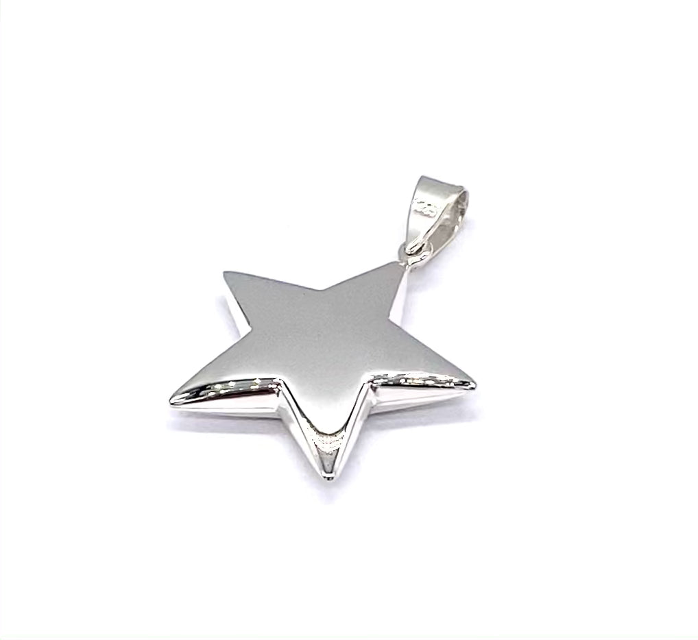 925 Sterling Silver STAR Pendant Charm Small to Big Size on 16", 18" or 20" Silver Curb Chain or Without Chain