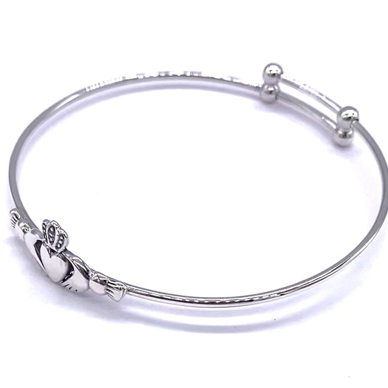 925 Sterling Silver Claddagh Heart Expandable Bangle Bracelet